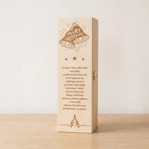 Single wine box with hinged lid - wooden box with Christmas pattern