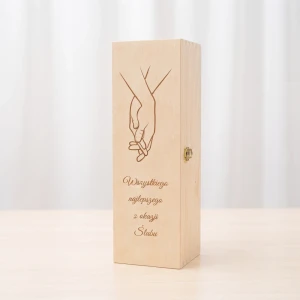 Single wine box with hinged lid - wooden engraved box, gift for wedding couple