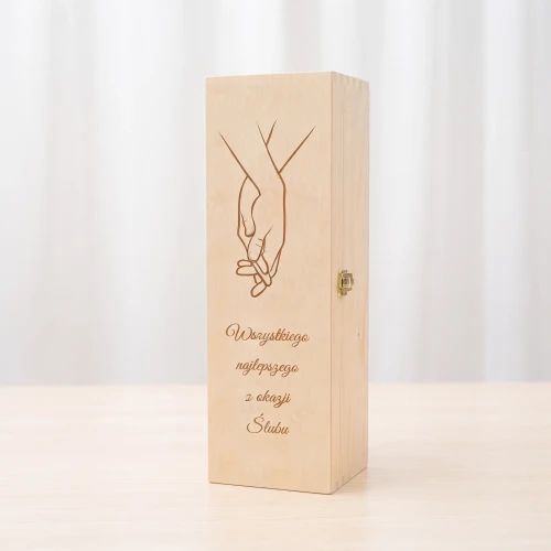 Single wine box with hinged lid - wooden engraved box, gift for wedding couple