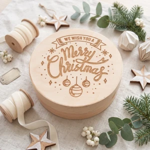 Round box with lid - engraved box, gift for Christmas