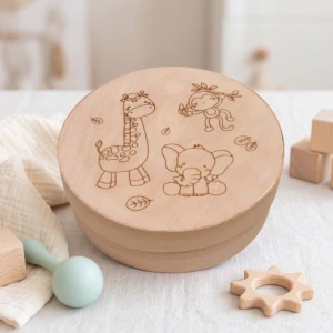 Round box with lid - decorative box for kids with animals