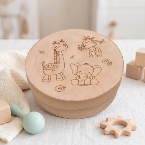 Round box with lid - decorative box for kids with animals