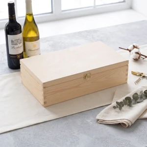Double wine box with hinged lid