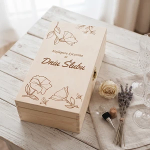 Double wine box with hinged lid - engraved gift box for wedding