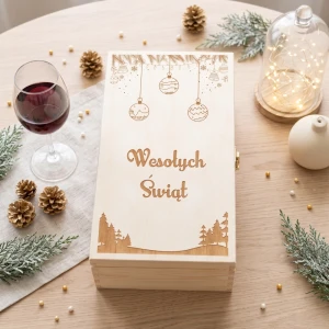 Double wine box with hinged lid - christmas engraved box with wishes