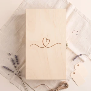 Double wine box with hinged lid - engraved box with heart for beloved person