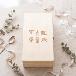 Double wine box with hinged lid - wooden box with universal pattern, gift for everyone