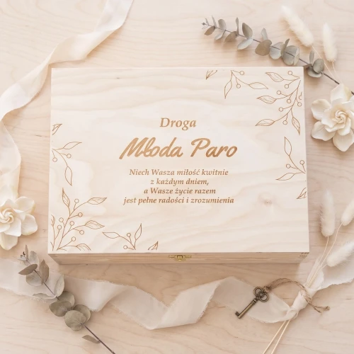 Wooden box with hinged lid - wooden box, gift for wedding couple