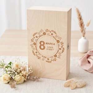Double wine box with hinged lid - wooden box for alcohol, gift for Women"s Day
