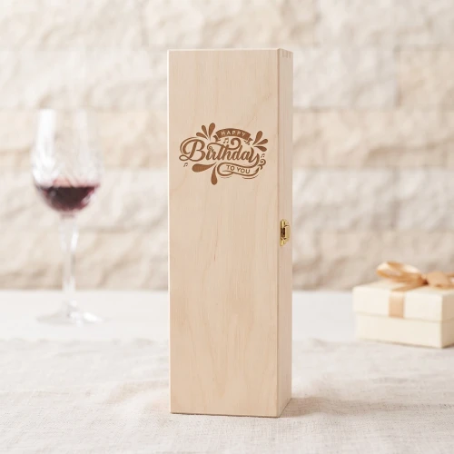 Single wine box with hinged lid - wooden engraved box, gift for birthday