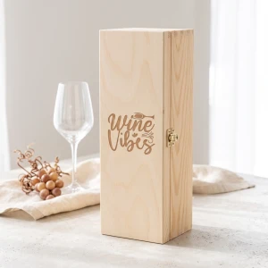Single wine box with hinged lid - engraved wooden box for wine lover