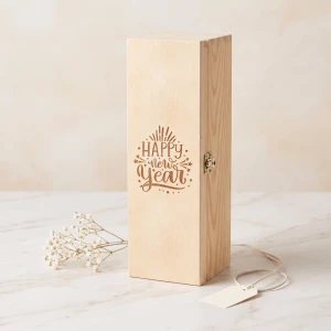 Single wine box with hinged lid - wooden gift box for New Year's Eve