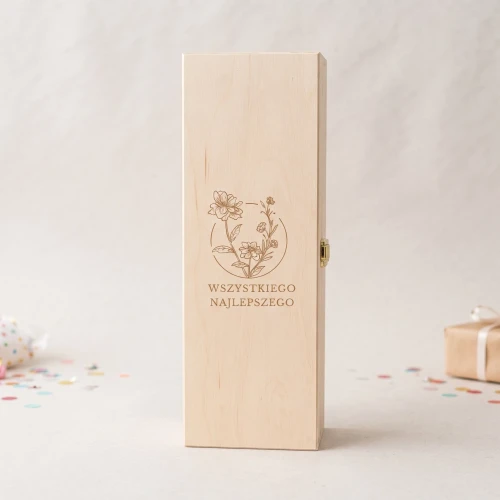 Single wine box with hinged lid - wooden engraved boho box, gift for every ocassion