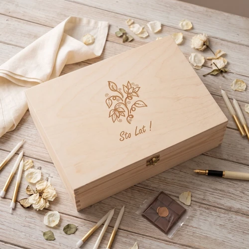 Wooden box with hinged lid - wooden box with flower pattern , gift for Birthday, Nameday
