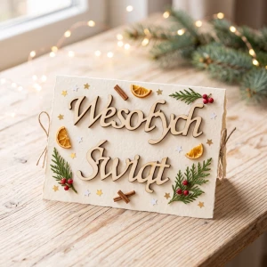 Drewniany napis „Wesołych Świąt”