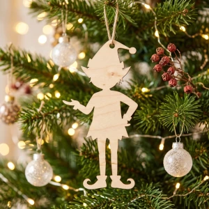 Elf stojący drewniany zawieszka
