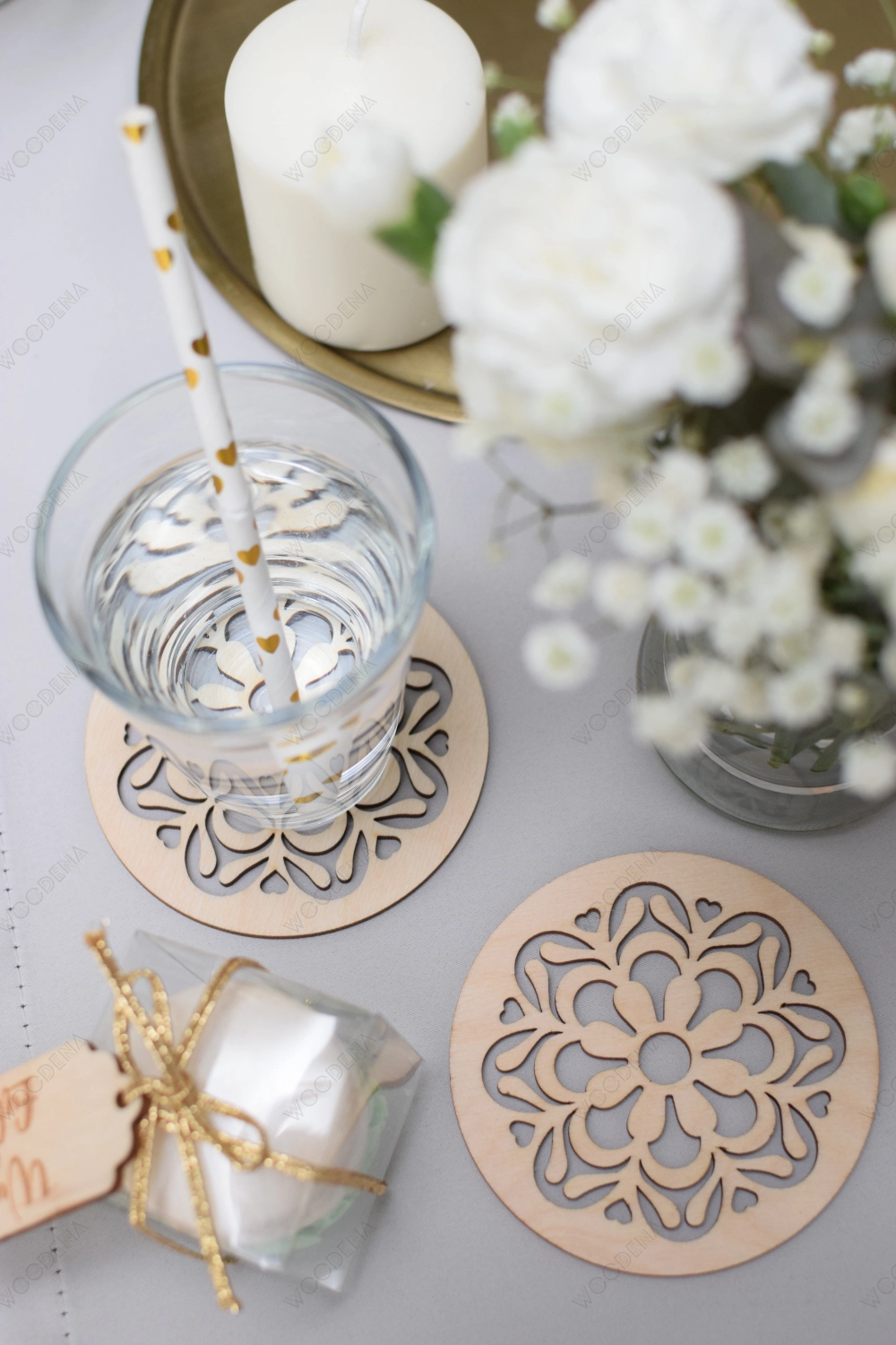 Okrągłe podkładki pod kubek z drewna